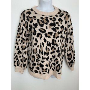 Entro Size Large Leopard Print Soft Sweater Ballon Sleeves Tan And Black